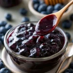 Homemade blueberry compote in a bowl, perfect for desserts and toppings.