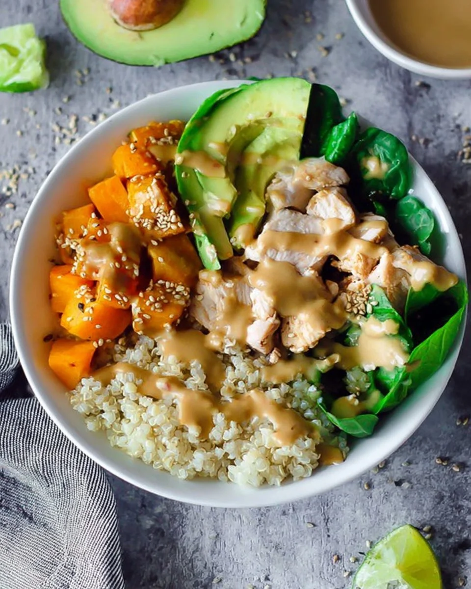Colorful Buddha Bowl with fresh vegetables, grains, and toppings for a healthy meal