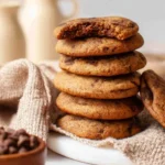 Chewy coffee cookies with a drizzle of chocolate on top, freshly baked.