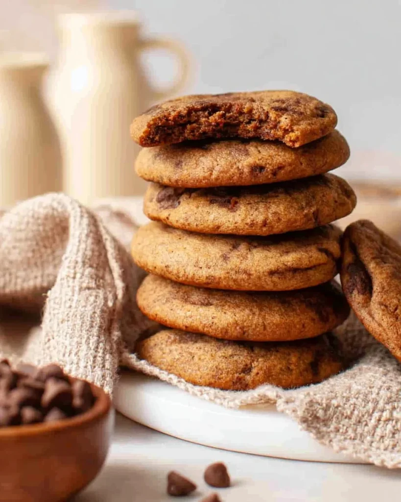 Chewy coffee cookies with a drizzle of chocolate on top, freshly baked.