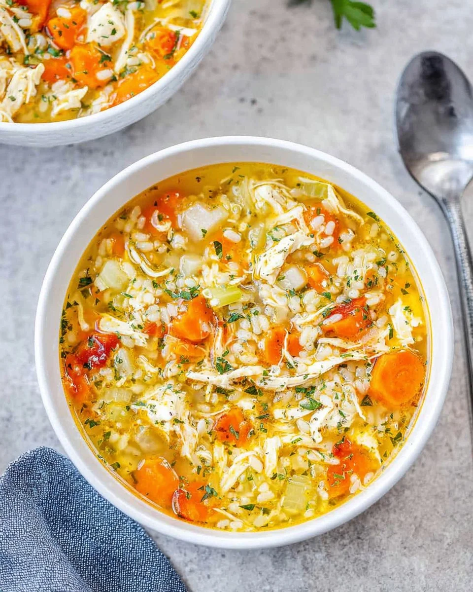 Bowl of comforting Chicken Pastina Soup with chicken pieces and small pasta.