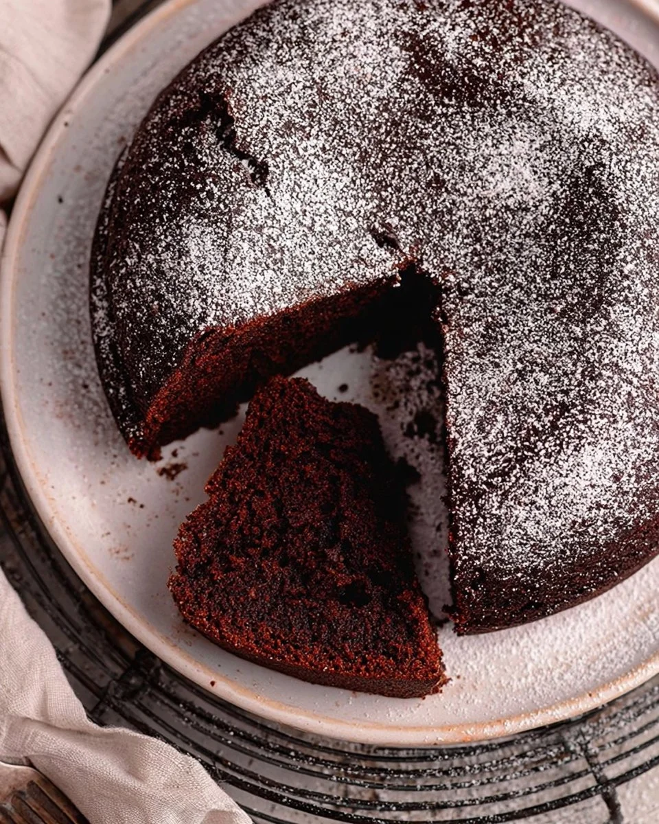Delicious Chocolate Olive Oil Cake topped with chocolate glaze and fresh berries