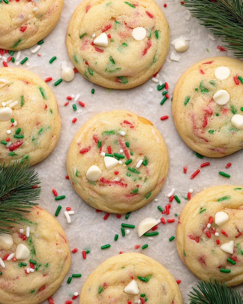 Christmas confetti cookies decorated with colorful sprinkles for the festive season