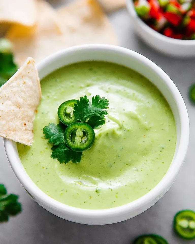 Creamy avocado salsa served in a bowl with tortilla chips