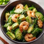 Creamy Japanese shrimp salad with fresh vegetables and a rich dressing
