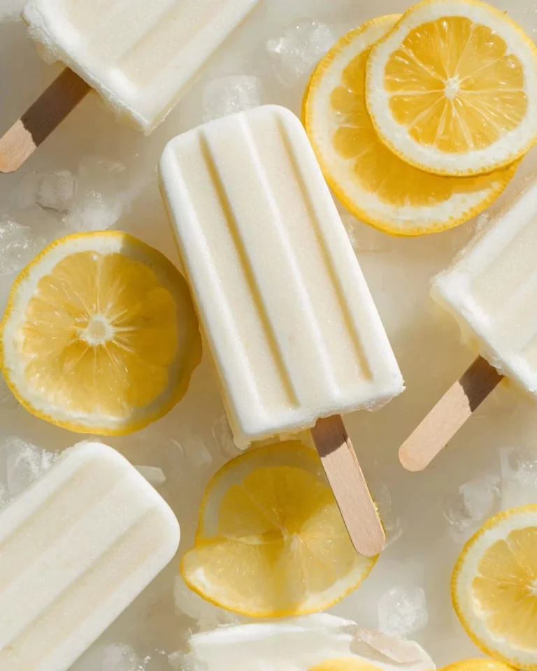 Delicious creamy lemon popsicles in a refreshing summer setting