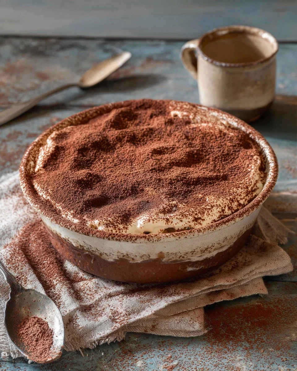 Delicious easy cappuccino tiramisu dessert served in a glass.