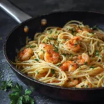 Easy Italian Shrimp Pasta dish with fresh herbs and spices.