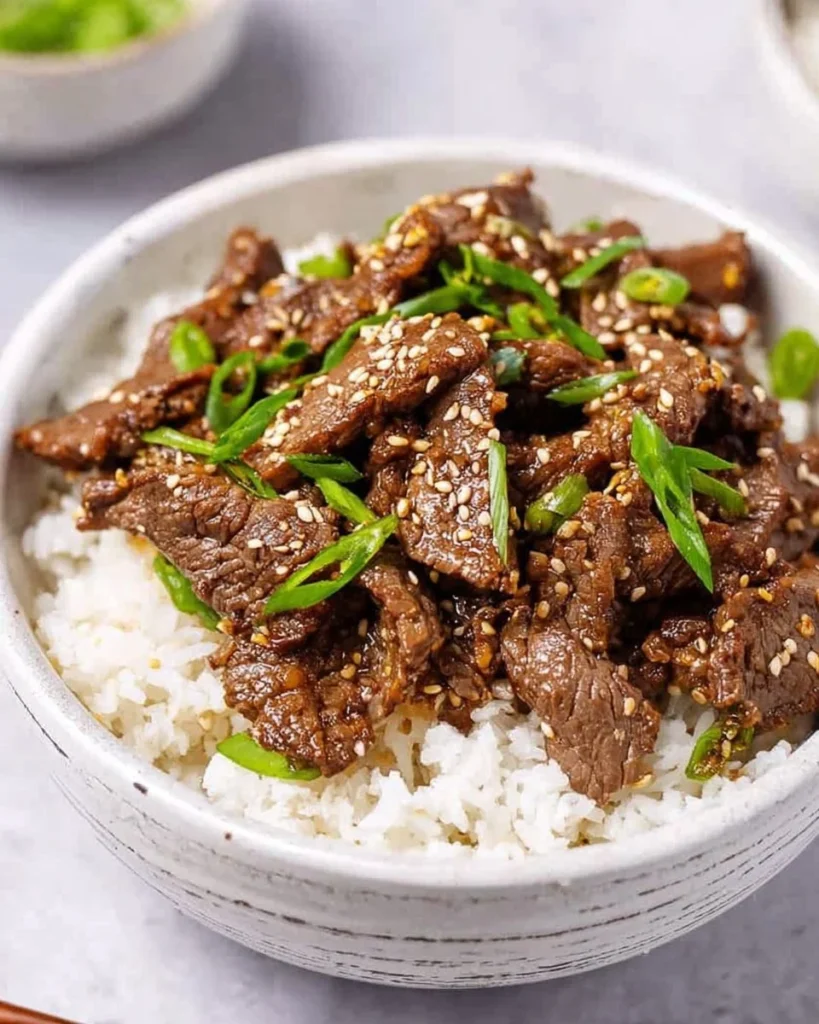 Delicious easy Korean beef dish served with rice and vegetables