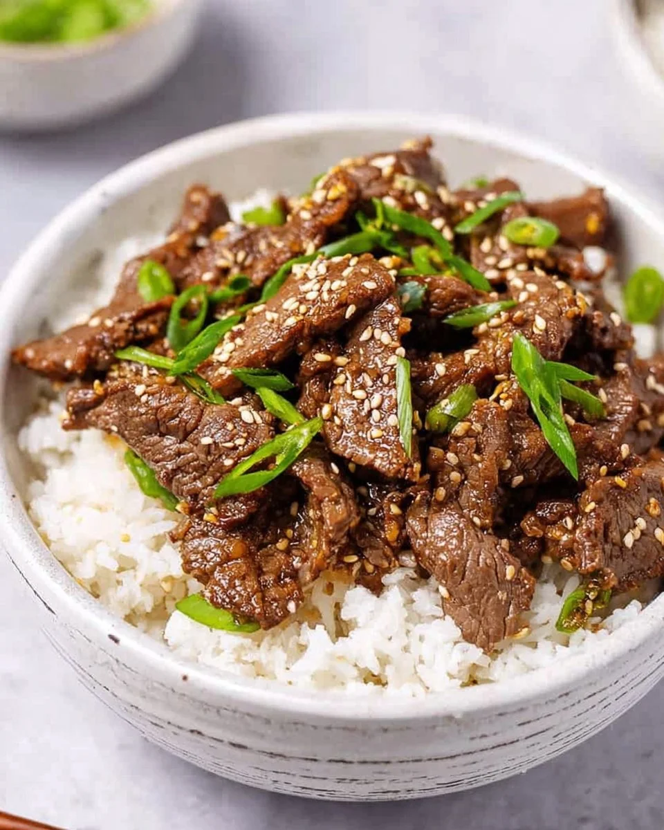 Delicious easy Korean beef dish served with rice and vegetables