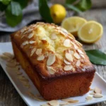 Sliced easy lemon ricotta bread on a wooden board with lemon slices.