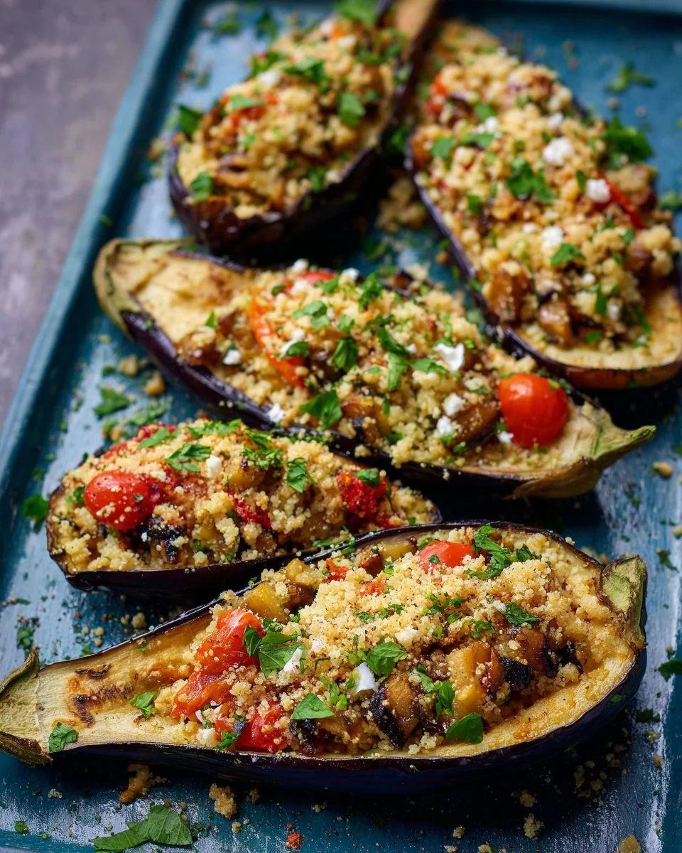 Easy Mediterranean stuffed eggplant recipe with flavorful filling.