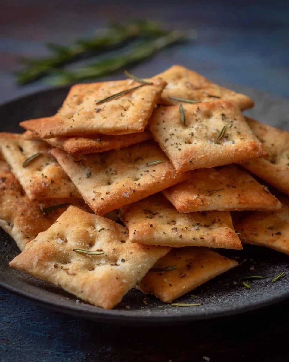 Homemade easy rosemary crackers with fresh herbs and spices