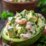 Easy shrimp stuffed avocado topped with fresh herbs and lime