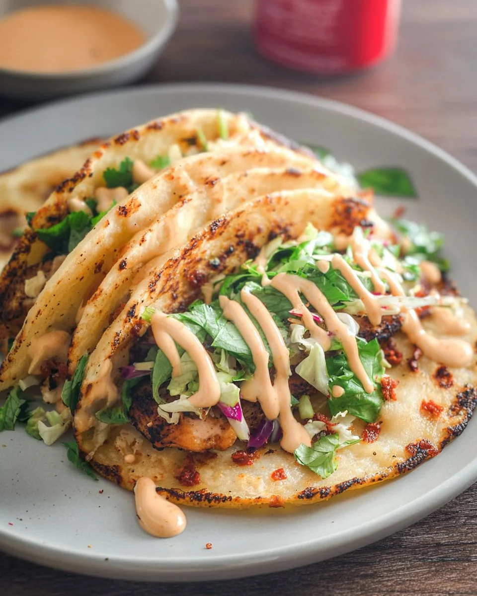 Plate of crispy egg roll tacos filled with savory ingredients and garnished