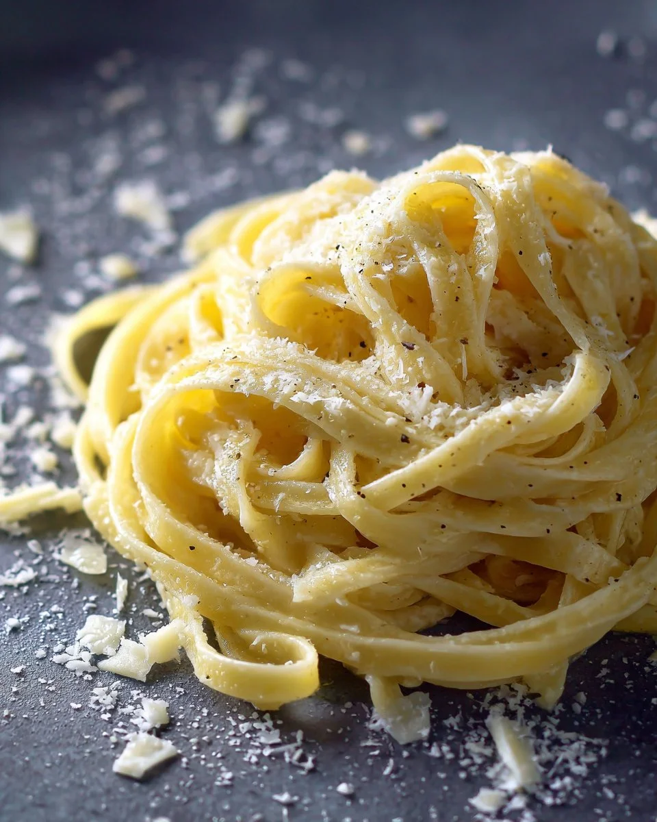 Delicious fettuccine pasta with butter and cheese, served in a bowl