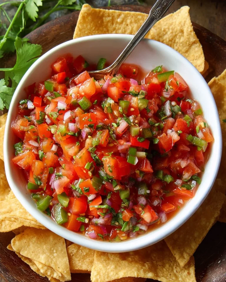 Bowl of garden fresh salsa with colorful tomatoes and herbs