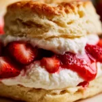 Delicious gluten-free strawberry shortcake topped with fresh strawberries