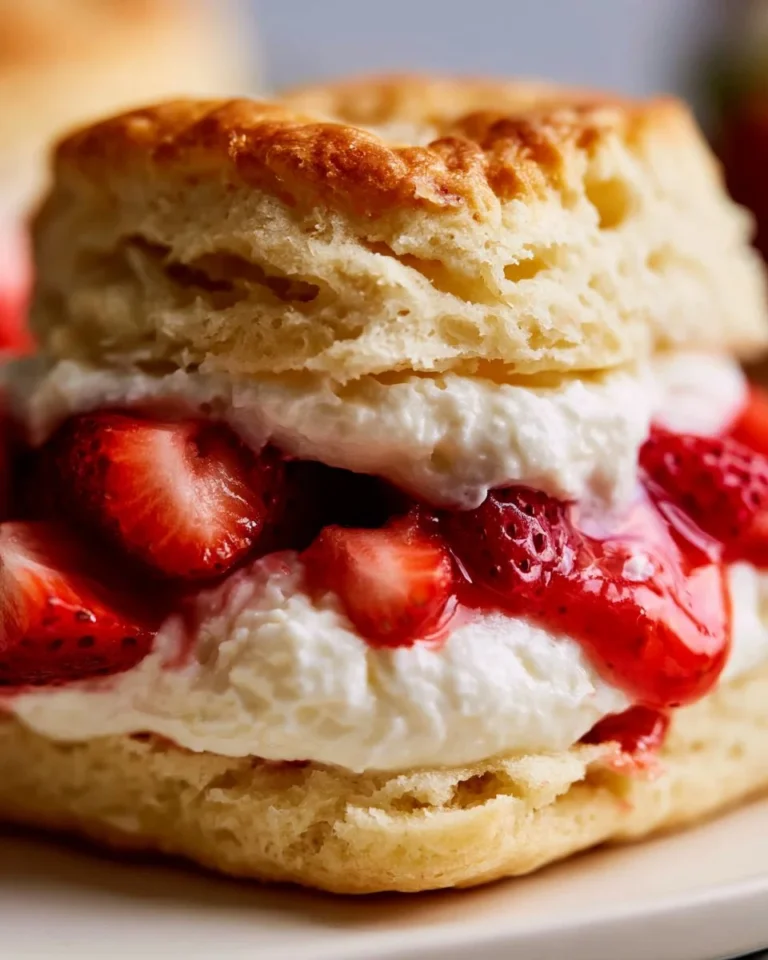 Delicious gluten-free strawberry shortcake topped with fresh strawberries
