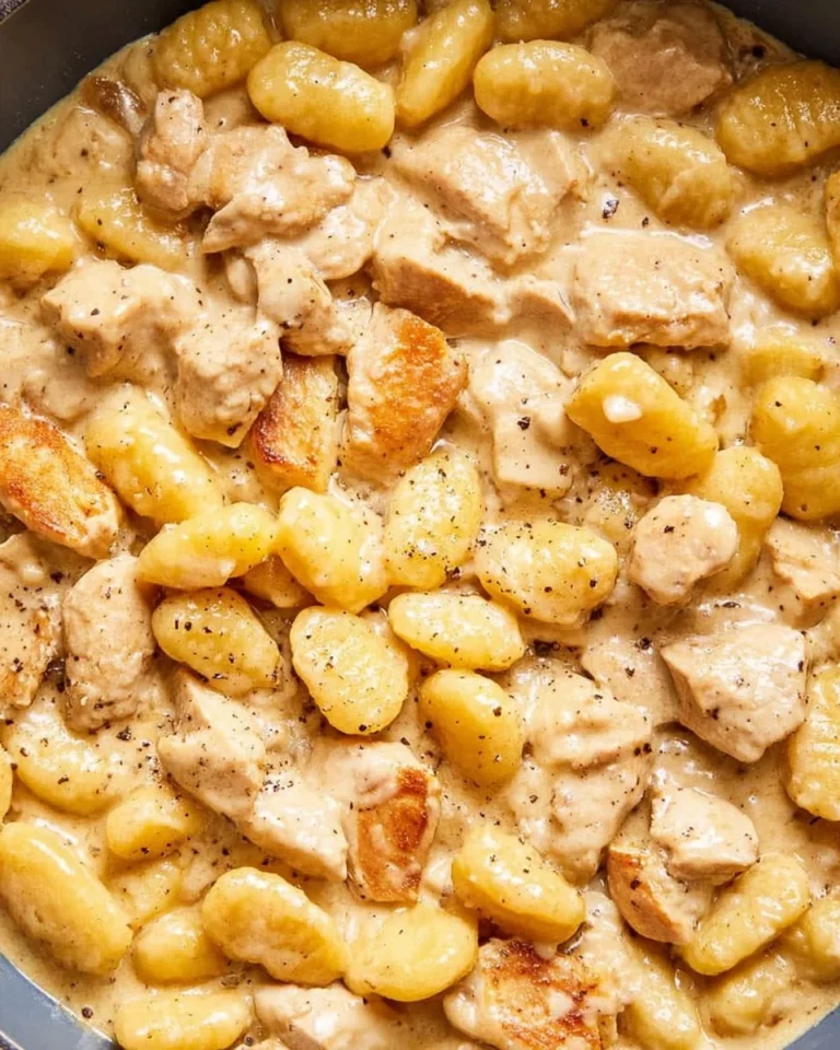 Delicious plate of Gnocchi Carbonara topped with parmesan and black pepper