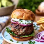Juicy Greek lamb burgers topped with fresh ingredients and served on a bun