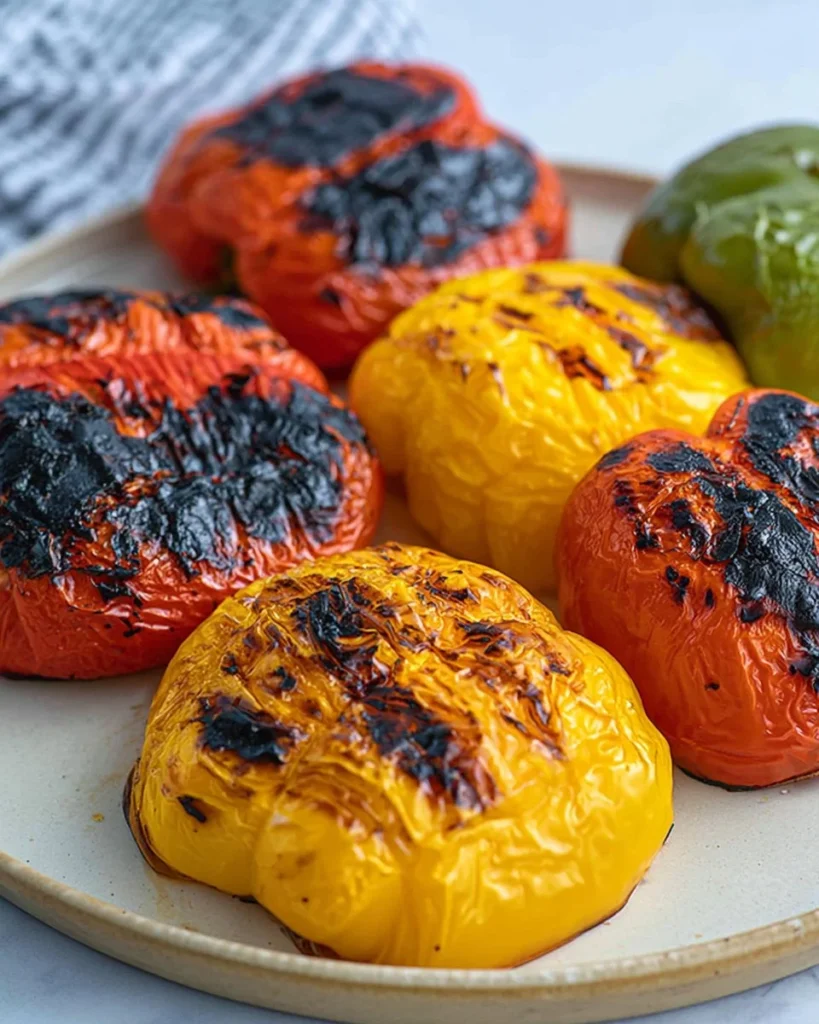 A plate of vibrant grilled bell peppers ready to serve as a delicious side dish.