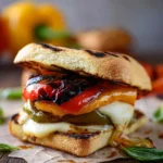 Grilled pepper and mozzarella sandwich served with fresh ingredients