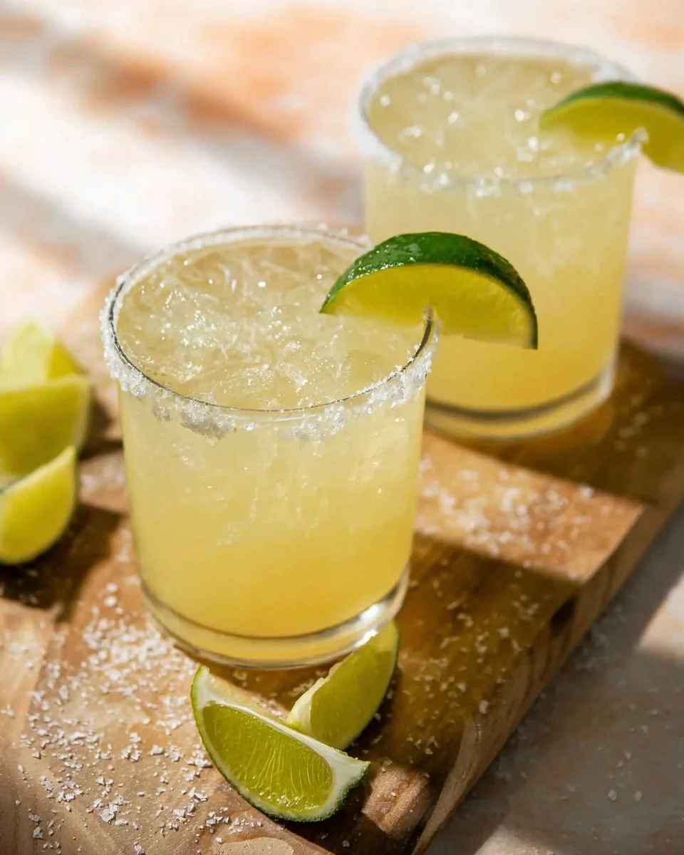 A refreshing glass of honey margaritas garnished with lime and salt