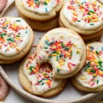 A plate of colorful Lofthouse Cookies with icing, showcasing a healthier recipe option.