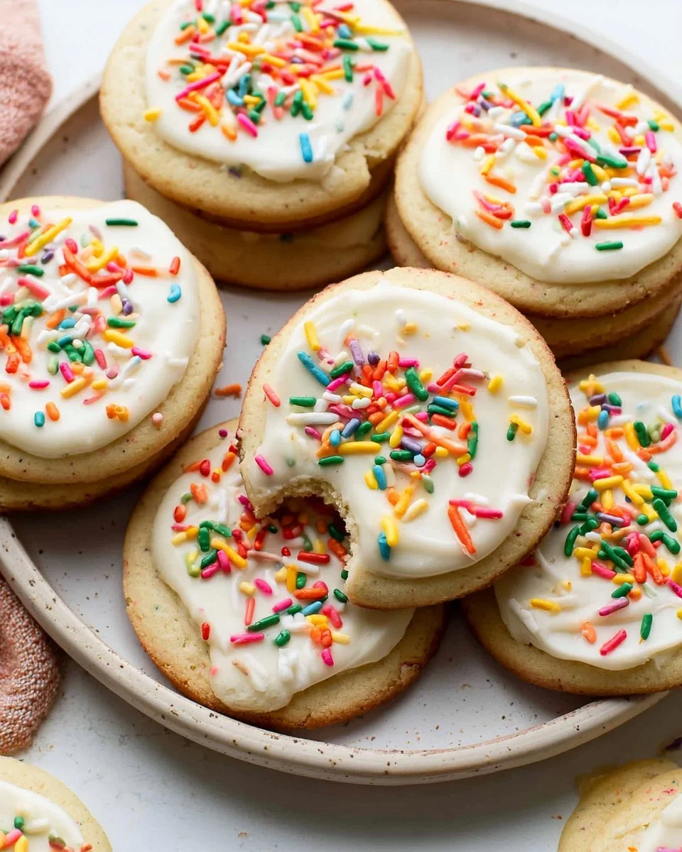 A plate of colorful Lofthouse Cookies with icing, showcasing a healthier recipe option.