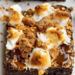 Healthy s'mores brownies with chocolate and marshmallows on a plate