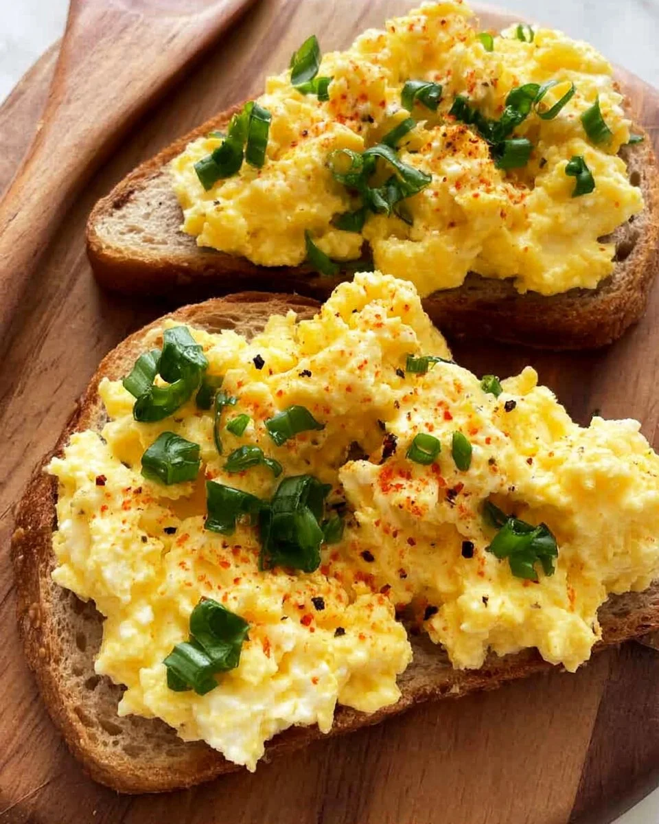 Bowl of high-protein scrambled eggs with cottage cheese and herbs