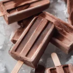 Delicious homemade fudgesicles on a rustic wooden table.