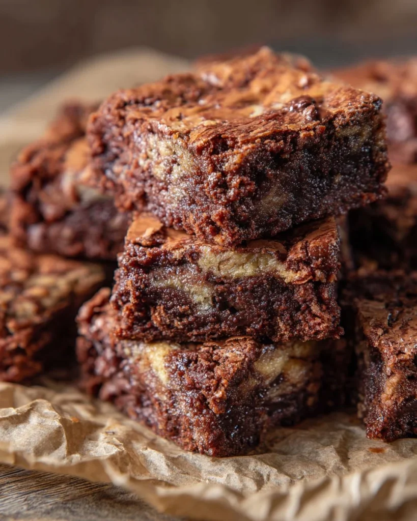 Delicious homemade marble brownies with chocolate and vanilla swirls
