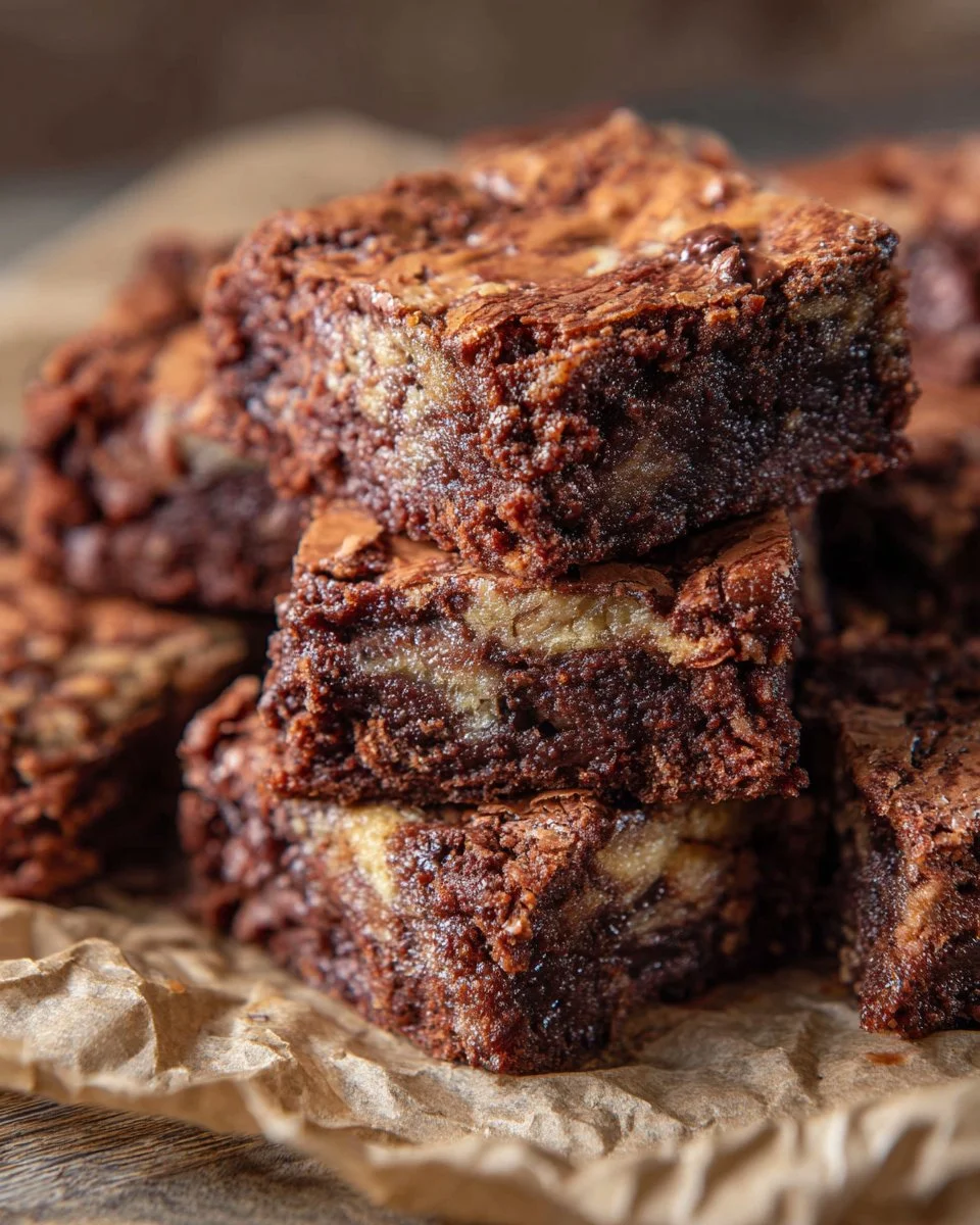 Delicious homemade marble brownies with chocolate and vanilla swirls