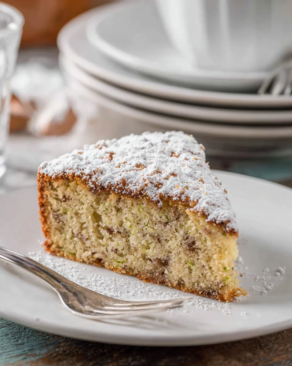Delicious homemade zucchini cake with cream cheese frosting on a plate