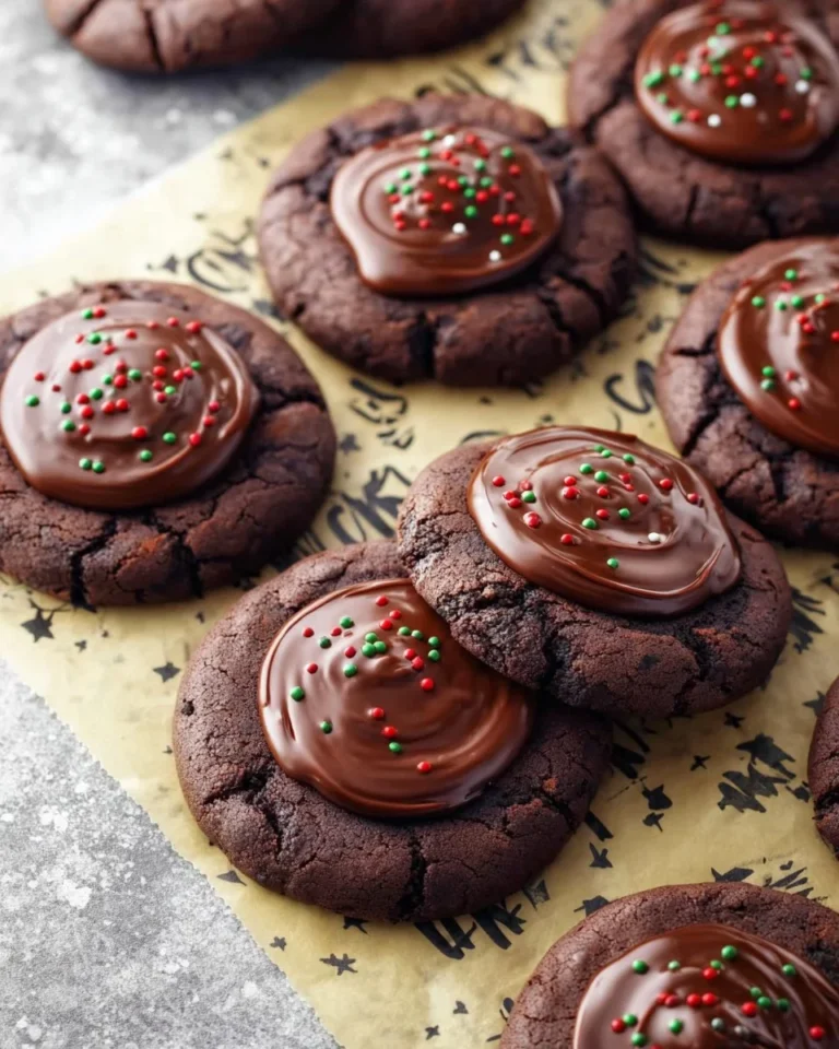 Plate of freshly baked hot chocolate cookies with chocolate chunks