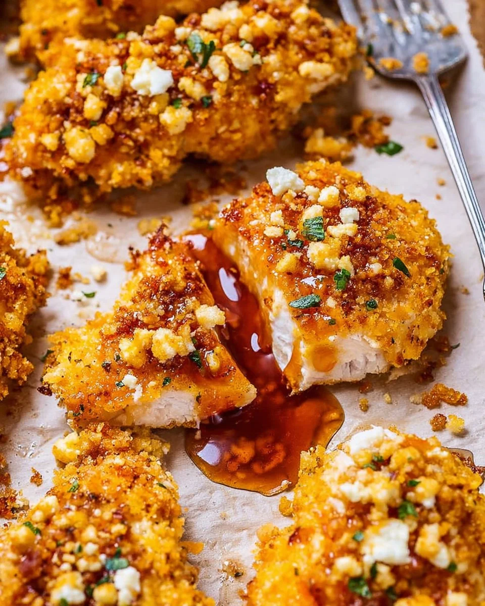 Hot Honey Feta Chicken garnished with herbs and served on a plate