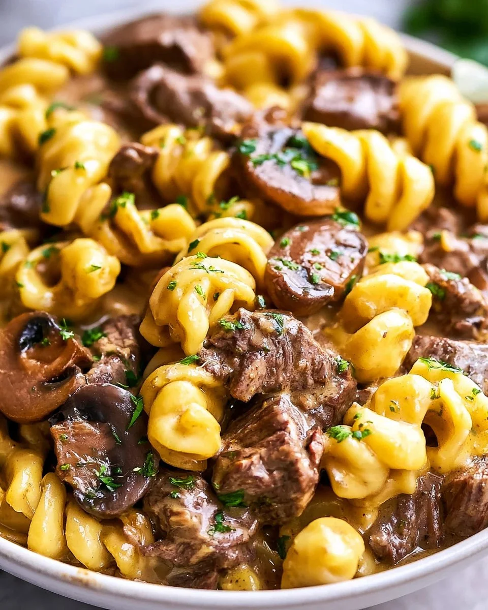 Delicious Instant Pot beef stroganoff served with pasta
