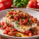 Delicious Italian oven baked fish marinara served on a plate