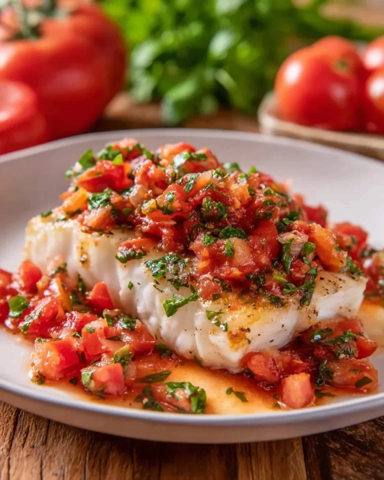 Delicious Italian oven baked fish marinara served on a plate