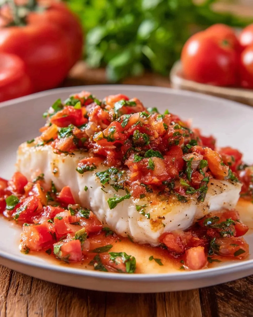 Delicious Italian oven baked fish marinara served on a plate