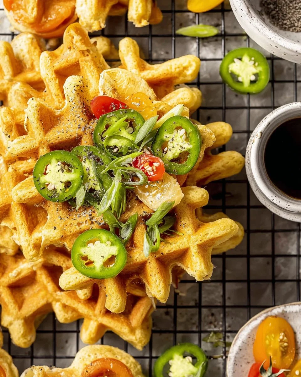 Jalapeño cornbread waffles served with toppings