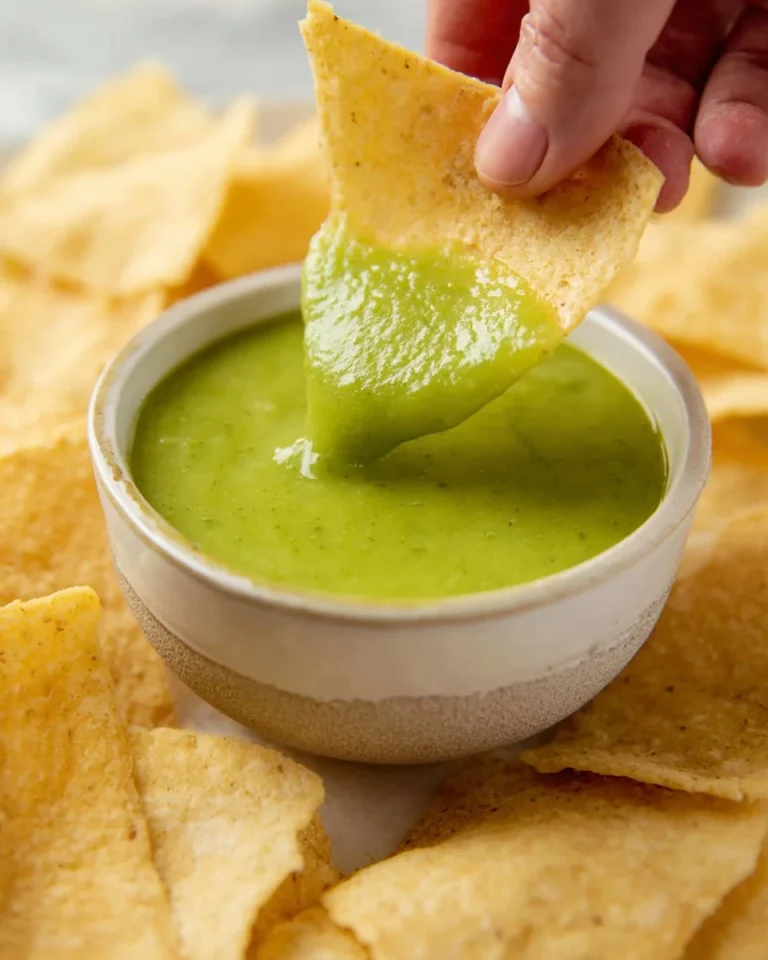 Bowl of fresh jalapeño salsa with chips ready for serving