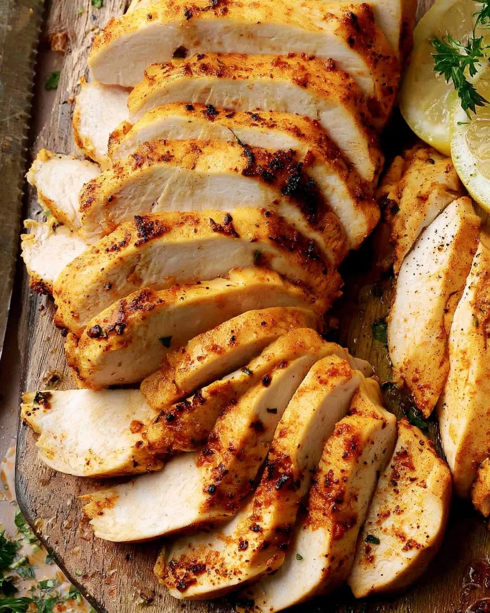 Succulent thin sliced chicken breast ready for cooking.