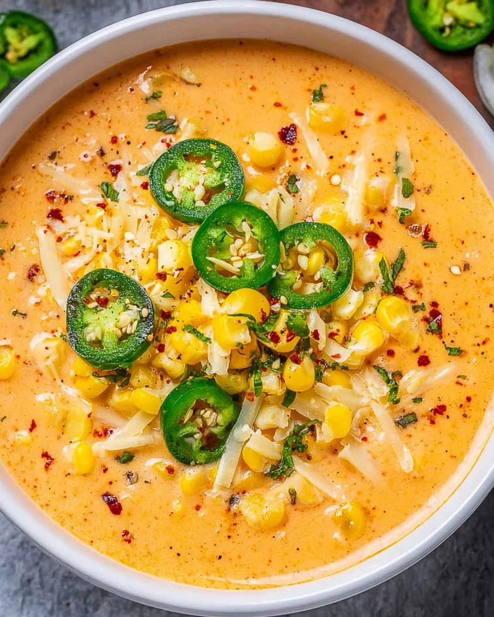 Delicious bowl of Mexican Street Corn Soup with corn, cheese, and spices.