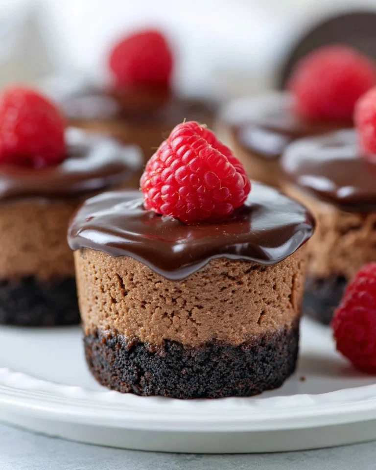 Mini chocolate cheesecakes topped with chocolate ganache and sprinkles