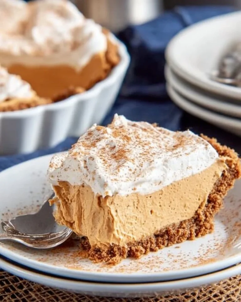No Bake Pumpkin Pie topped with whipped cream and spices on a serving plate