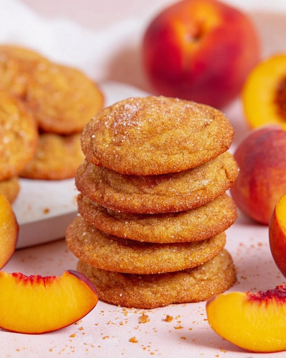 Freshly baked peach cookies with slices of peach on top