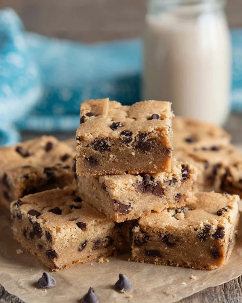 Homemade peanut butter bars displayed on a wooden table